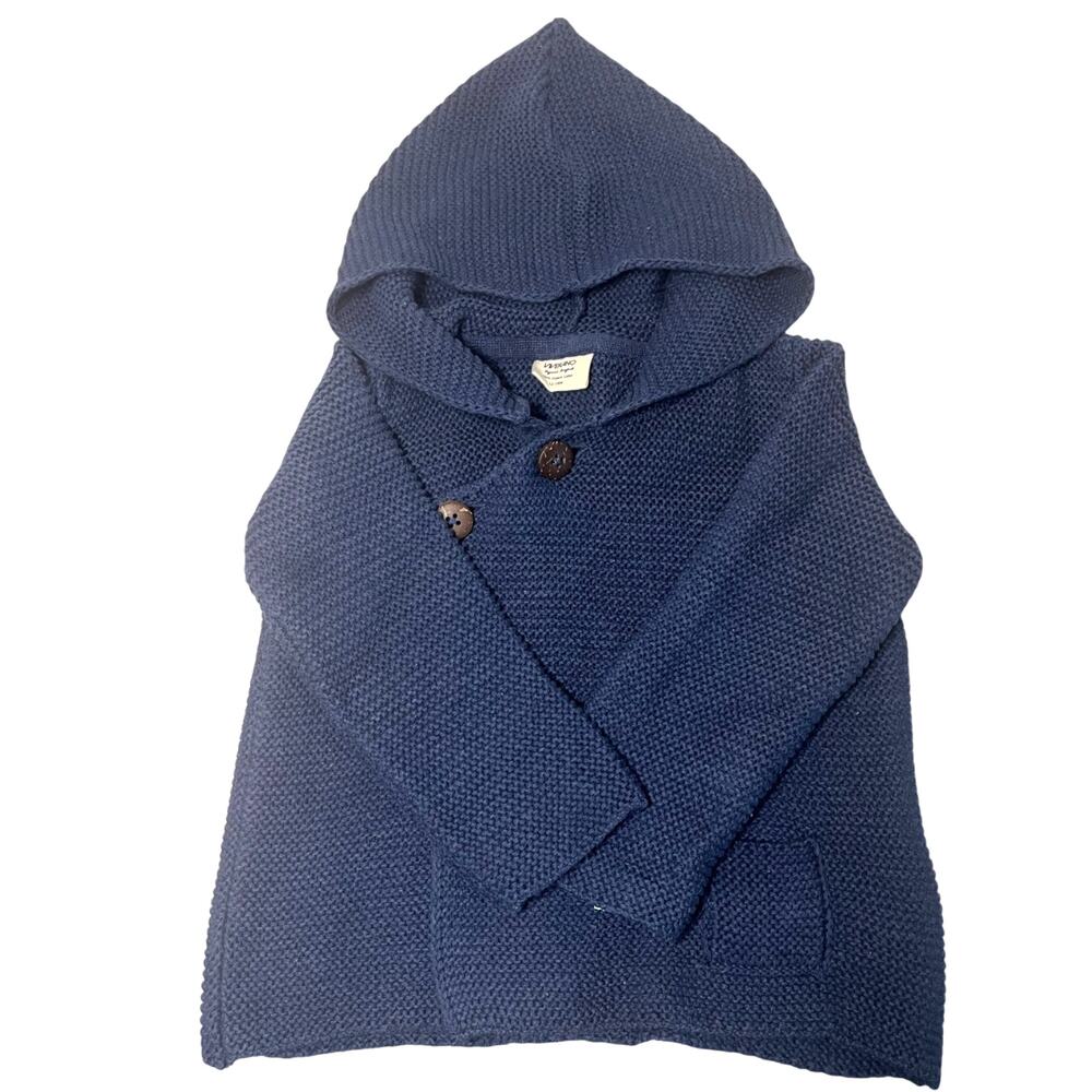 Viverano Organics Hooded Button & Pocket Sweater Knit Baby Jacket Navy 12-18M